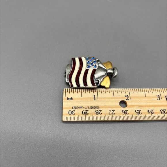 AJMC Brooch Pin Angel w/ American Flag Pewter Enamel Rhinestones Patriotic USA - Picture 4 of 5